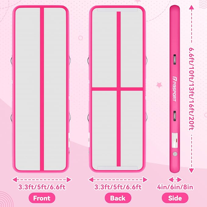 FBSPORT 6.6ft/10ft/13ft/16ft/20ft Inflatable Air Gymnastics Training Mat | 4/6/8 inches Thickness Inflatable Mat, with Electric Pump, Suitable for Home Training/Cheerleading/Yoga/Water