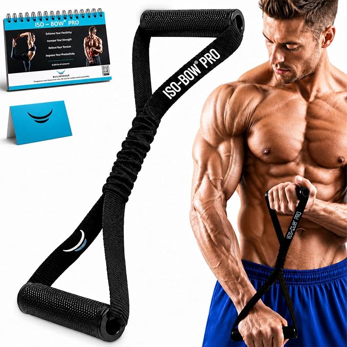 Bullworker ISO BOW Pro Isometric Exercise Equipment & Self Resistance Workout Straps - Stretching Strap with Handles, Portable Workout Equipment for Yoga, Pilates & Strength Training, Chest, Back, and Arms Workout Home Gym