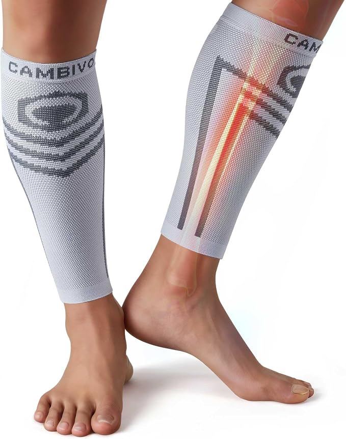 CAMBIVO Calf Compression Sleeve for Men Women Footless | Graduated Compression, Shin Splint Relief, Moisture Wicking, Running Standing Travel, 4D Knit Anti-Slip, Varicose Veins