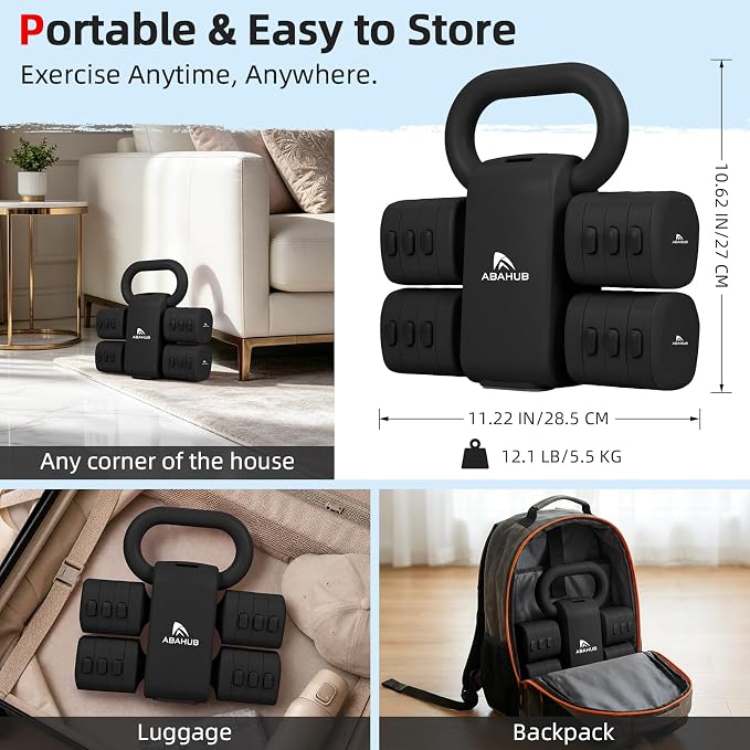 Abahub 2 in 1 Kettlebell & Dumbbell Set, Adjustable Dumbbell for Home Gym | Dumbbell with Kettlebell Converter Set of 2, Full Body Workout Kettlebell for Women