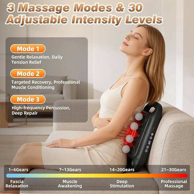 16 Head Massage Gun Deep Tissue Percussion Muscle Massager for Full Body | Prisag Ultra-Quiet Massage Gun with 3 Modes&30 Intensities for Back, Legs, Foot, Muscle Pain Relief, Ideal Gift for Men Women