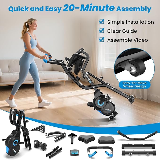 Foldable Exercise Bike, 8-Level Magnetic Stationary Bike for Home Gym | Quiet Indoor Workout Bike with Arm Resistance Bands, LCD Monitor, and 300 LBS Capacity for Full-Body Cardio Training