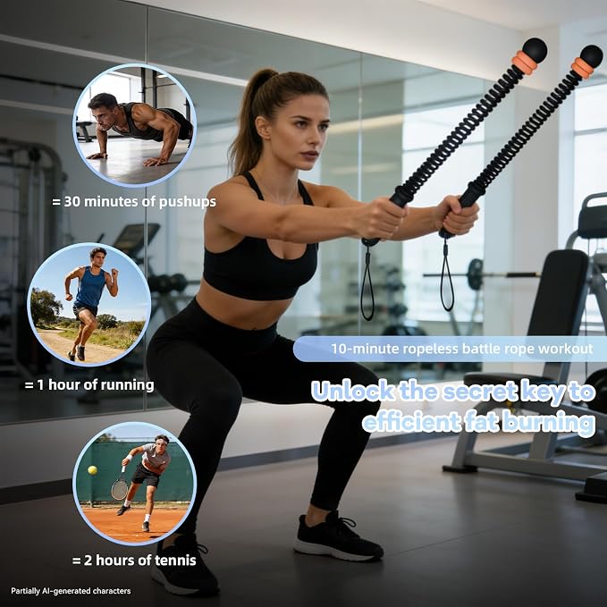 Cordless Battle Ropes with Adjustable Resistance Springs | Ultra-Portable Cordless Battle Ropes