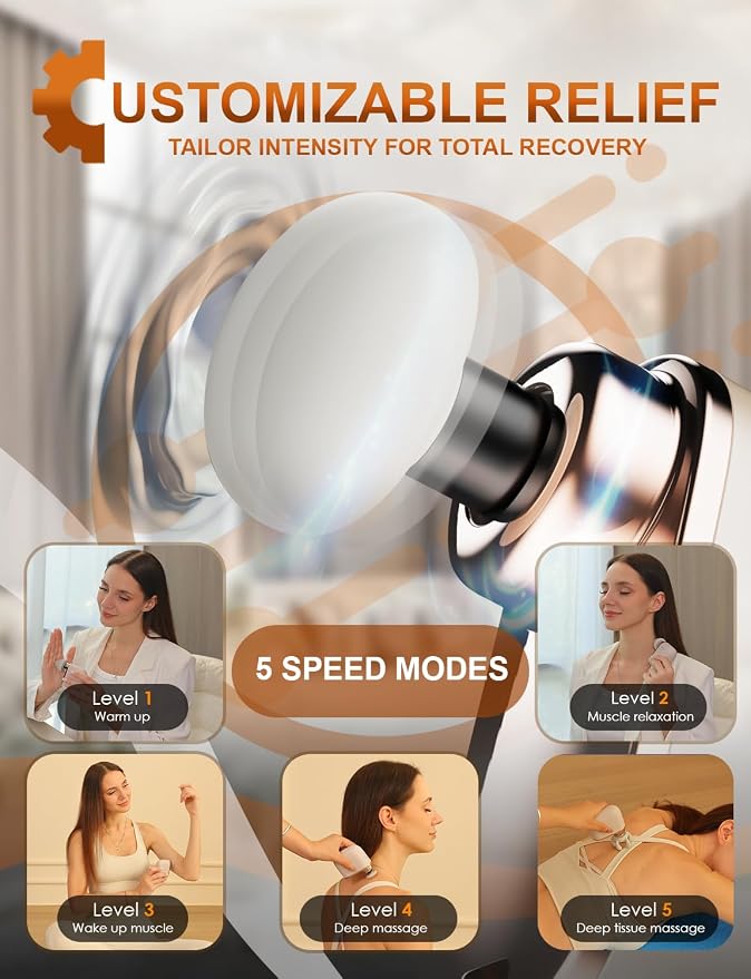 Mini Massage Gun - Small Handheld Muscle Massager with Percussion Deep Tissue, 5 Adjustable Vibration Frequency & 3 Interchangeable Heads - Portable Pocket Massage Gun for Gym, Travel, Office