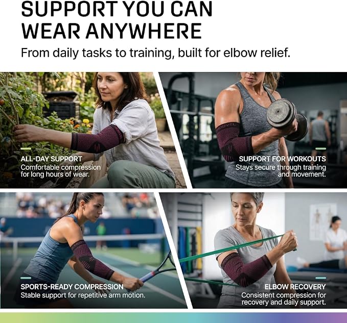 Modvel 2 Pack Elbow Brace - Golfer's Elbow Compression Sleeve Support for Joint Pain Relief, Recovery, Tendonitis Braces, Tennis Elbows Brace For Men & Women, Workout & Weightlifting Arm Wrap