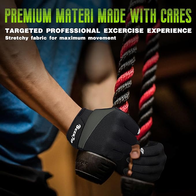 Seektop Padded Workout Gloves for Men & Women: Excellent Grip Gym Gloves | Breathable Lightweight, with Full Palm Protection,Gym Weight Lifting for Fitness, Training