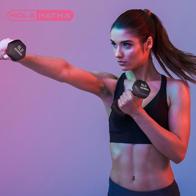HolaHatha 1, 2 and 3 lb Neoprene Dumbbell Strength Training Weight Set with Rack