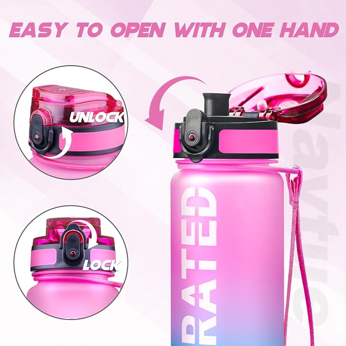 Water Bottle 32 oz Motivational Time Marker Tritan Bottle | BPA-free Tritan water bottle with time marker leakproof Lightweight portable Easy Clean Brush for Gym, Travel, School, Office