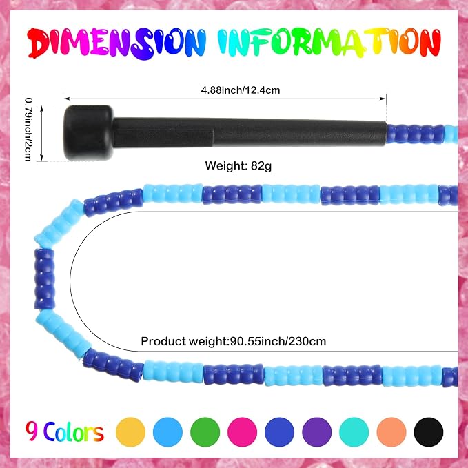 Junkin 36 Pack Jump Ropes for Kids Adults, Adjustable Length Free Segmented Skipping Rope Bulk for Toys, Soft Beaded Jumping Ropes for Women Men Fitness Exercise Training Workout Weight Loss, 9 Colors