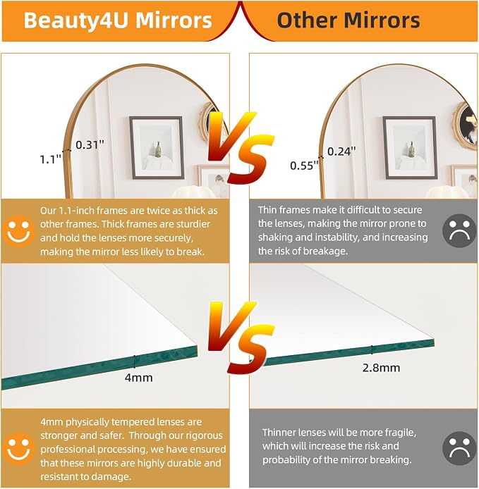 Beauty4U 71" x 32" Arched Full Length Mirror with Stand, Gold Floor Mirror | Large Standing, Leaning, or Wall-Mounted Tempered Full Body Mirror with Metal Frame for Bedroom, Closet, Modern Home Decor
