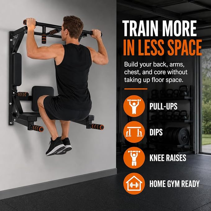 Wall Mounted Pull Up Bar Dip Station, Training Equipment Fitness Dip Stand, Multiple Grip Positions, 440 Lbs Capacity for Home Gym Workout