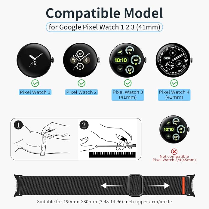 Sport Ankle/Arm Band Compatibel with Google Pixel Watch 1/2/3 4 (41mm) Google Pixel Watch 4 3 （45mm）,Elastic Nylon Arm Bands for Google Watch Men/Women