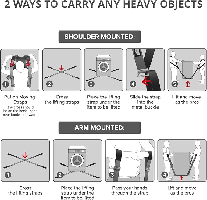 X-Protector Moving Straps - 2 Pairs - Black Lifting Straps for 2 Movers | Move Furniture Easily and Safely - Perfect for Lifting and Moving Heavy Objects! (with Back Support, Black)