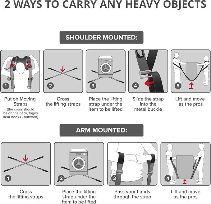 X-Protector Moving Straps - 2 Pairs - Orange Lifting Straps for 2 Movers | Move Furniture Easily and Safely - Perfect for Lifting and Moving Heavy Objects! (with Back Support, Orange)
