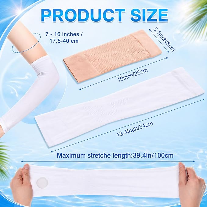 SATINIOR 8 Pairs Sun Protection Cooling Arm Sleeves Upper Compression Sleeve Plus Size Slimming Arm Shaper Wrap for Women