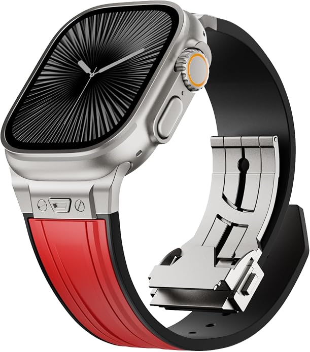 Luxury Watch Band for Apple Watch Ultra 2/Ultra 49-42mm | Metal Connector & Folding Clasp,316L Stainless Steel,Men Silicone Strap Compatible with iWatch Series 10 9 8 7 6 5 4 3 2 1 SE