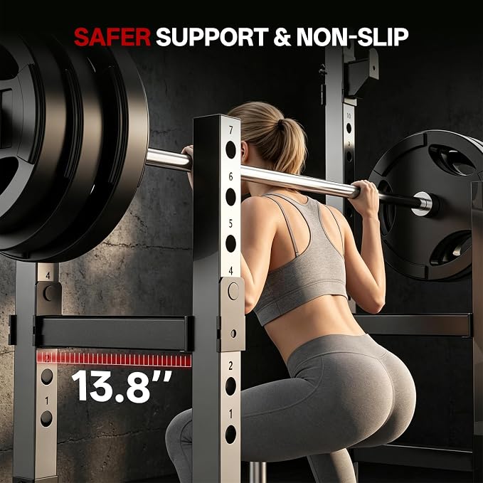 PASYOU Adjustable Squat Power Rack for Home Gym | Adjustable Free Weight Racks, Dual Steel Frame, Push-up Handles, with Dumbbell Storage, Heavy Strength Training for Home Gym
