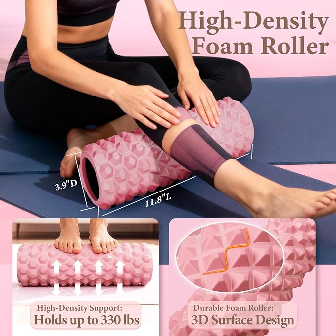 Pilates Ring Kit with Magic Circle & Foam Roller | Ergonomic Home Workout Equipment Set, Full Essentials for Women Beginners ,Includes Exercise Guide & Storage Bag