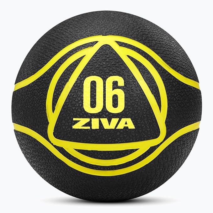 ZIVA Medicine Ball – Durable Rubber Weighted Ball with Easy-Grip Textured Shell for Core, Balance and Strength Training – Commercial Quality (Black, 4–20 lb)