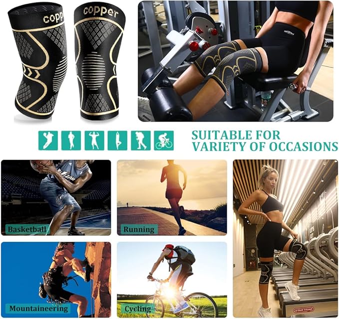 Copper Knee Braces for Women and Men 2 Pack, Knee Compression Sleeve for Knee Pain, Arthritis,ACL, Meniscus Tear, Joint Pain Relief, Knee Support for Running, Working Out, Fitness, Weightlifting-S