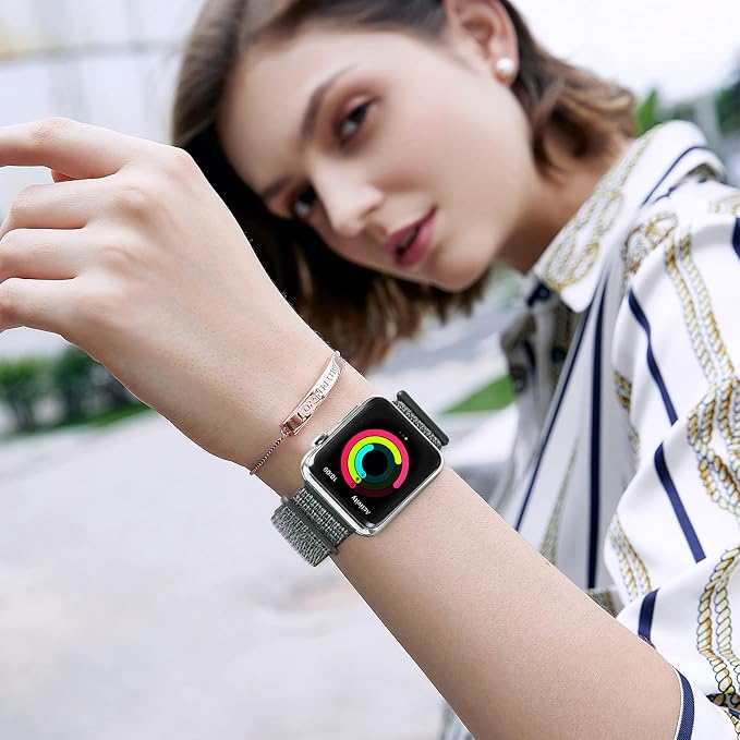 Sport Loop Band Compatible with Apple Watch Band 38mm 40mm 42mm 44mm iWatch Series 6 5 SE 4 3 2 1 Strap, Nylon Velcro Women Men Stretchy Elastic Braided Adjustable Wristband, 38mm 40mm Storm Gray | Braided Nylon Band for Apple Watch 38mm 40mm, Adjustab...