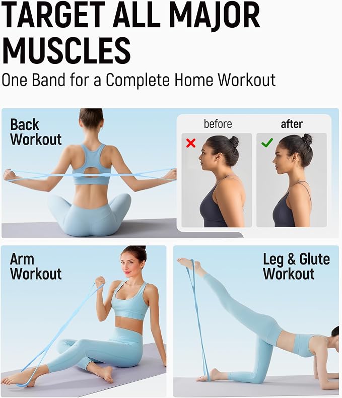 Upgraded Figure 8 Resistance Bands, Resistance Bands for Arms & Full Body Workout, Stretch Resistance Band with Handles for Yoga, Pilates, Toning, Home Fitness & Physical Therapy