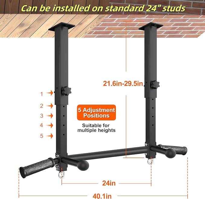 Ceiling Mount Pull Up Bar for Garage/Basement/Rafter - Heavy Duty 800LBS Adjustable Height Multi-Grip Chin Up Bar,Ceiling Joist/Beam