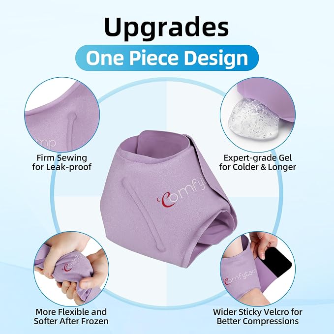 Comfytemp Ankle Ice Pack Wrap for Sprained Ankles, Plantar Fasciitis, 2pcs | FSA Eligible HSA, Foot Pain Relief, Reusable Gel Ice Cold Hot Packs Wrap for Achilles Tendonitis, Injuries, Swelling, Purple