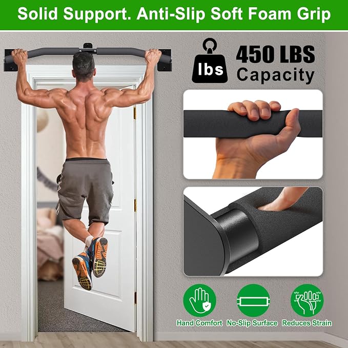 SELEWARE 32"/36" Wall Mount Pull Up Bar Joist Mount Chin Up Bar for Doorway | Heavy Duty Steel Construction Support 450 lb, w/Resistance Band Hooks, Fits 32"/36" Wall Studs for Home Gym Strength Training