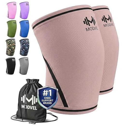 Modvel 7mm Neoprene Knee Sleeves for Men & Women Weightlifting & Powerlifting – Compression Knee Sleeve Support for Squats, Gym, Training – USPA, IPL Approved – XX-Large Peach (Pair)
