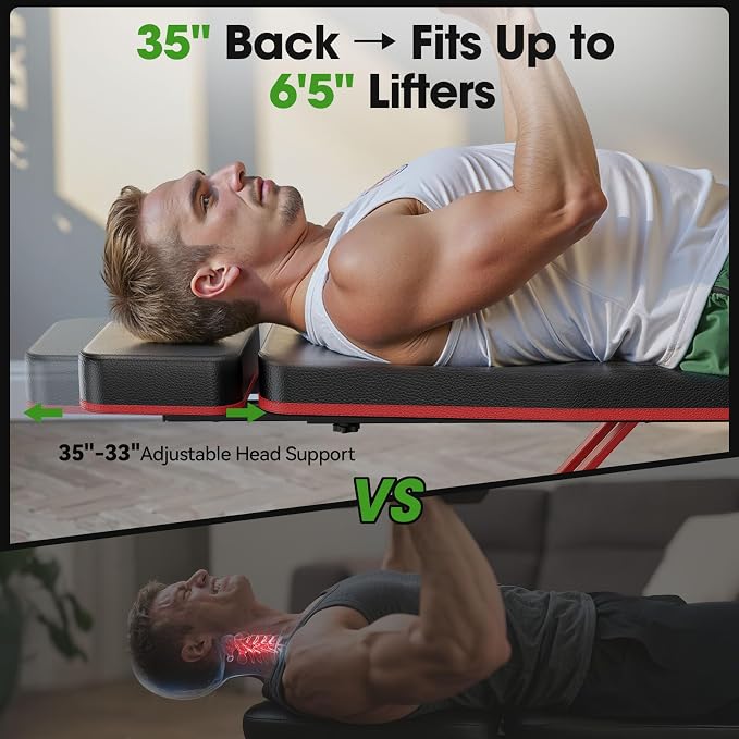 FLYBIRD WB3 Weight Bench up to 6'5", 750LBS Capacity Adjustable Weight Bench for Workout, 27LBS Sturdy Foldable Bench Press for Home Gym, 5X Stable Lifting Bench Incline Decline Flat Dumbbell Exercise