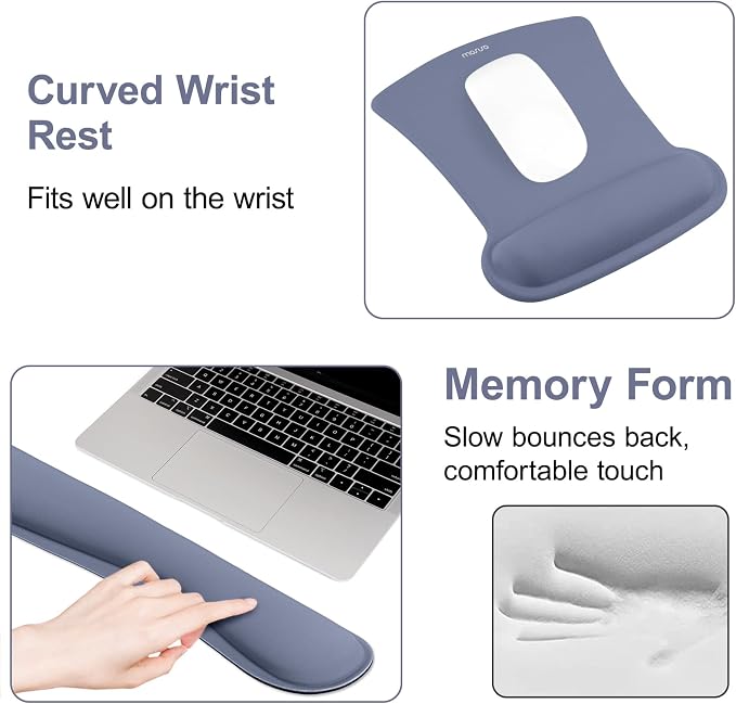 MOSISO Wrist Rest Support for Mouse Pad & Keyboard Set, Ergonomic Mousepad Non-Slip Base Home/Office Pain Relief & Easy Typing Cushion with Neoprene Cloth & Raised Memory Foam, Navy Lime