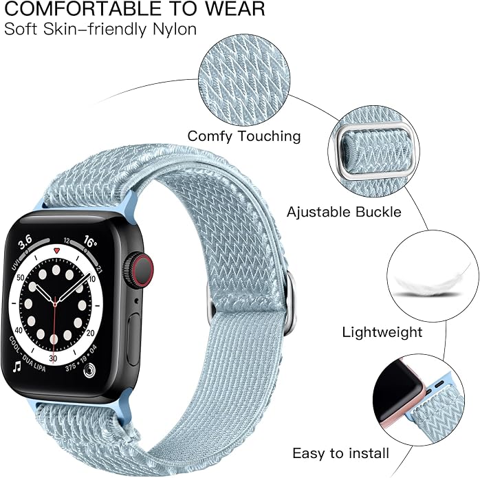 Lerobo Stretchy Nylon Solo Loop Band, Compatible with Apple Watch Series 11 10 9 8 7 6 5 4 3 SE3/2/1 Ultra3/2/1, Adjustable Strap for iwatch Band 44mm 45mm 46mm 49mm 42mm 40mm 41mm 38mm for Women Men
