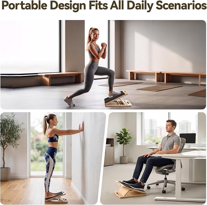 Portable Wooden Slant Board for Calf Stretching Squats Calf Stretcher Pilates Physical Therapy Equipment Adjustable Incline Board for Knees Ankle Heel Feet Leg