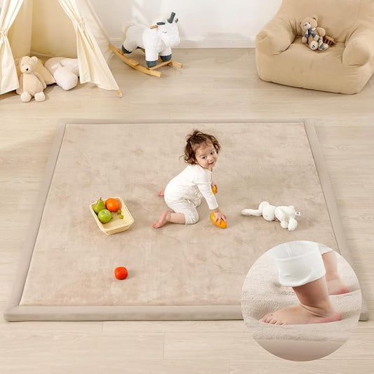 1.3" Thick Baby Play Mat for Floor,79x79 Large Memory Foam Tummy Time Mat | Soft Coral Velvet Nursery Rug, Non Slip for Crawling,Toddlers,Infants,Kids,Yoga & Tatami Style for Living Room