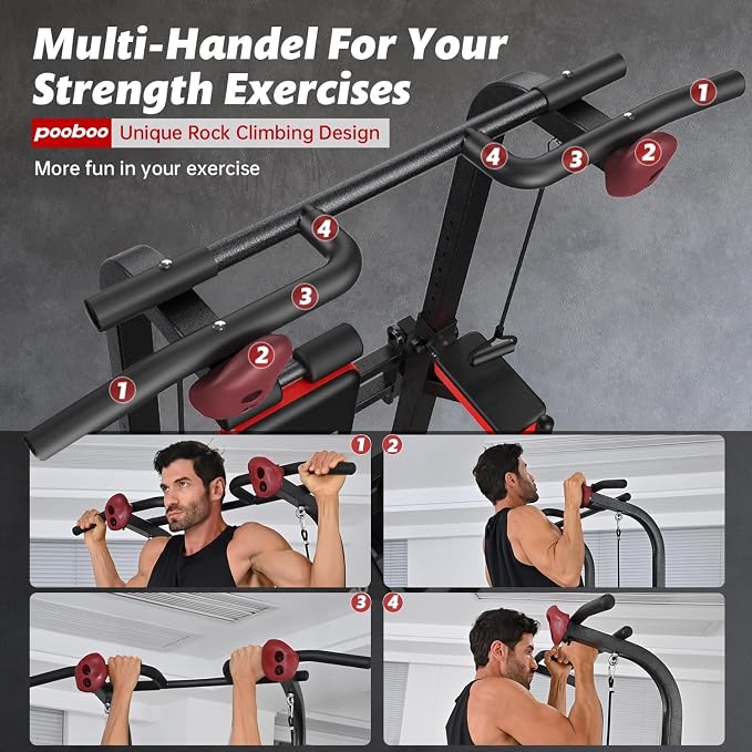 Pull Up Bar Power Tower Dip Station, 450LB Adjustable Home Gym Equipment | 11-height adjustment supports pull ups, dips, knee raises, push ups and versatile full-body strength training
