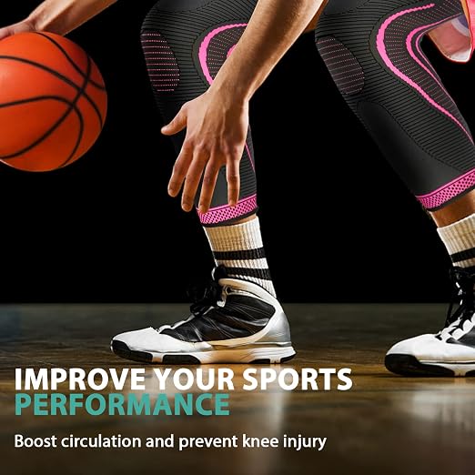 2 Pack Full Leg Compression Sleeves, Long Knee Brace Support for ACL,PCL, Meniscus Tear, Arthritis, Tendinitis,Men And Women (Rose Red, Medium)