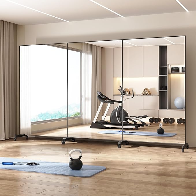 Home Gym Rolling Mirror 72"x40" – Extra Large Full Length Mirror with Wheels, Mobile Tempered Glass Floor Mirror, 360° Swivel, for Workout, Garage, Dance Studio, Yoga, Bedroom, Black