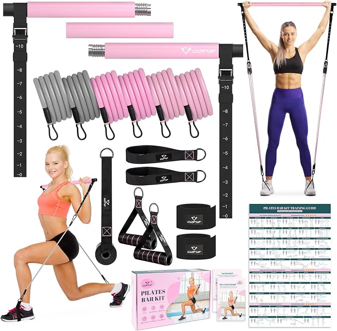 Pilates Bar Kit with Resistance Bands, Multifunctional Yoga Pilates Kit | Heavy-Duty Metal Adjustment Buckle, Portable Home Gym Pilates Resistance Bar Kit for Women Full Body Workouts