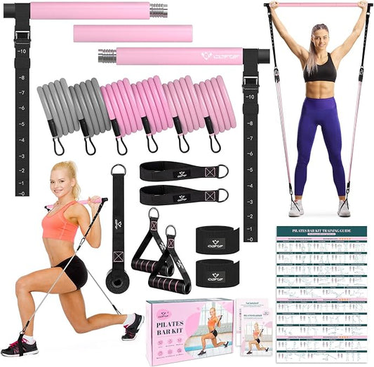 Pilates Bar Kit with Resistance Bands, Multifunctional Yoga Pilates Kit | Heavy-Duty Metal Adjustment Buckle, Portable Home Gym Pilates Resistance Bar Kit for Women Full Body Workouts