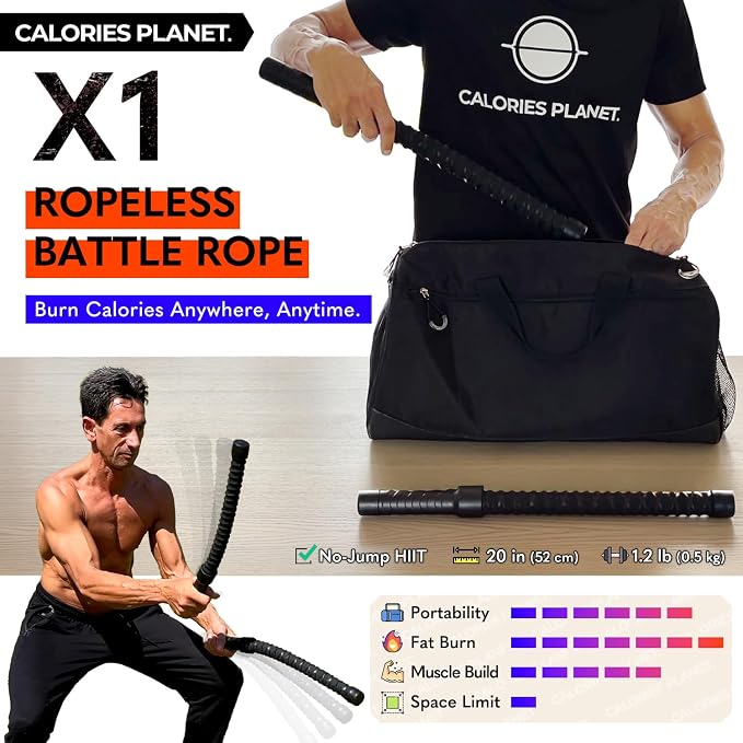 X1 Weighted Ropeless Battle Ropes, Heavy-Duty Cordless Battling Ropes | Medium-High Intensity | Hardcore Trainers | Arm & Shoulder Workout | Low-Impact HIIT | Zero Noise Cardio | Full Body Fat Burn