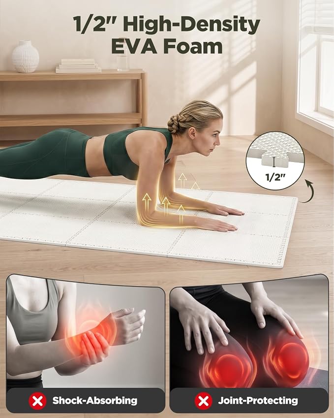 1/2" Thick 12 Pcs 48 Sq Ft EVA Foam Puzzle Exercise Mats, High-Density Interlocking Foam Floor Tiles for Home Gym, Gym Mat for Workout Equipment & Direct Exercise, Floor Padding for Kids