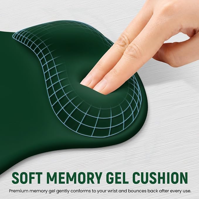 Ergonomic Mouse Pad with Wrist Rest, Gel Wrist Support, Dark Green | 10.2 x 7.6 in Mouse Pad with Smooth Fabric Surface and Non-Slip Rubber Base for Office, Home, Study, and Gaming