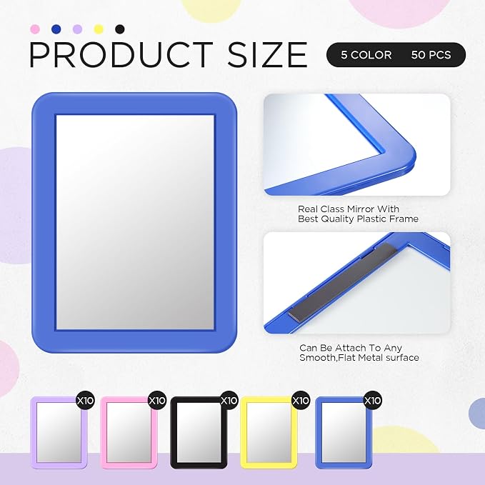Leinuosen 50 Pcs Magnetic Locker Mirror 5" x 7" Small Mirror for Locker Accessories Real Glass Mirror for Gym Locker Decorations Office Cabinet Bathroom Household Refrigerator Workshop Toolbox