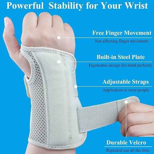 Carpal Tunnel Wrist Brace, Adjustable Wrist Support Brace, Night Wrist Sleep Supports Splints Arm Stabilizer (Left Hand, S/M, Khaki)