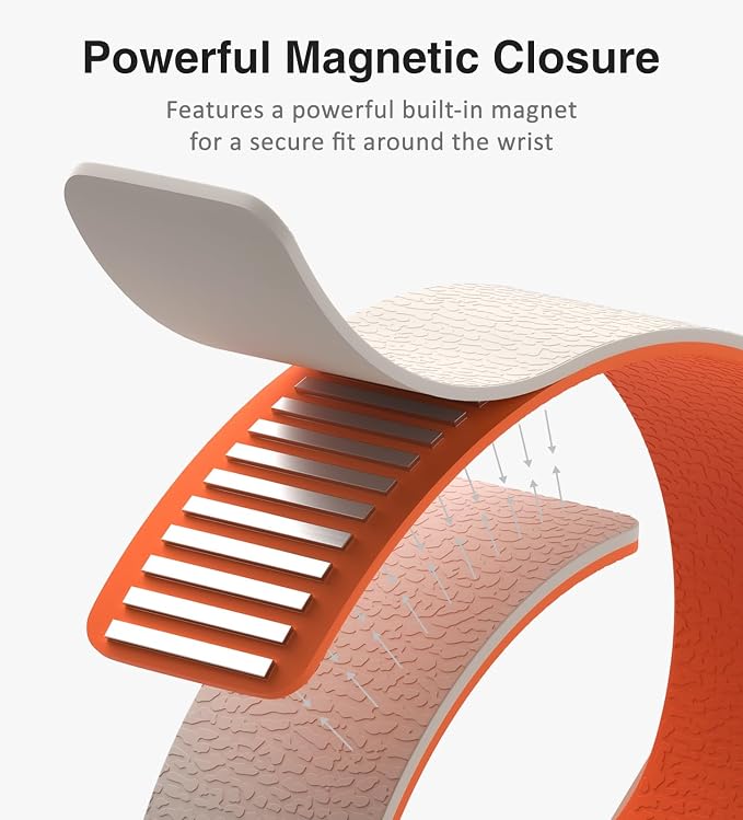 Magnetic Silicone Band Compatible with Apple Watch Band 42mm 41mm 40mm 38mm Series 11 10 9 8 7 6 5 4 3 & SE 3/2/1 Strong Magnetic Clasp, Waterproof & Adjustable (Starlight + Orange)