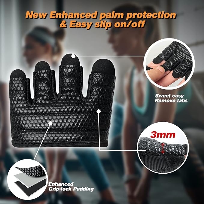 Minimal Workout Gloves for Women Men, Micro Fingerless Gym Gloves Grip Pads | Work Out Gloves for Kettlebells, Weight Lifting, Exercise, Pull Up, ,Cross Training, Silicone Grip Lifting Half Finger Gloves