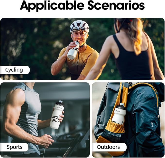 Bike Water Bottle 22oz/650ml Cycling Squeeze Water Bottle BPA Free Leakproof Easy-Squeeze Sports Bottles for Bicycle Gym Camping Hiking Domestique White