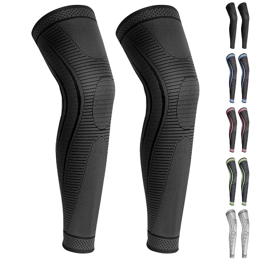 2 Pack Full Leg Compression Sleeves, Long Knee Brace Support for ACL,PCL, Meniscus Tear, Arthritis, Tendinitis,Men And Women (Black, Large)