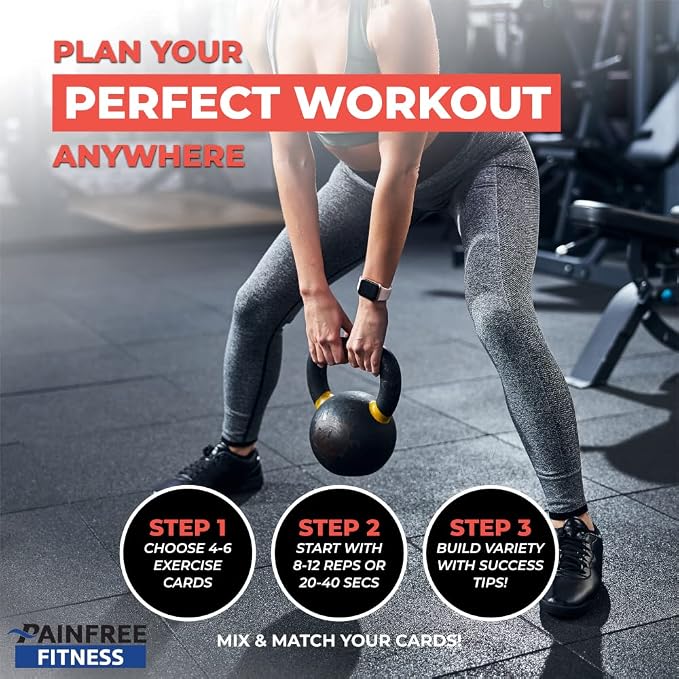50 Kettlebell Workout Cards Deck 3x5''- Fundamental Exercise Cards for Home Workouts - Suitable for Safe Power Training, Strength Training - Bend & Tear-Resistant